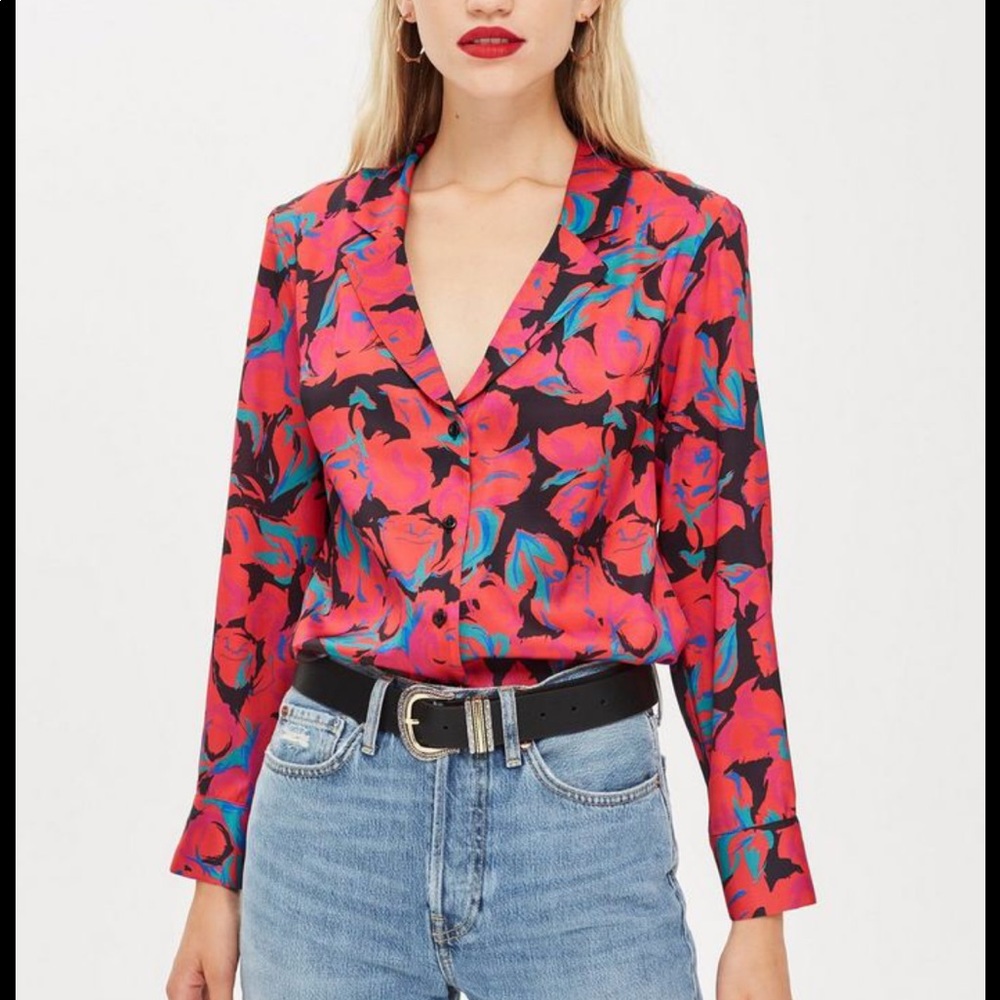 Topshop Floral Pyjama Blouse